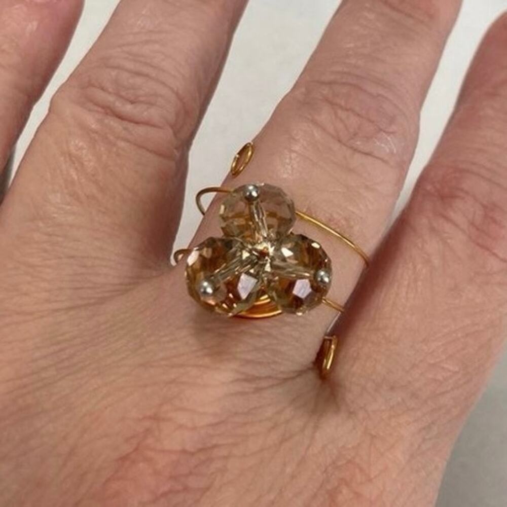 Handmade bead cluster ring gold tone